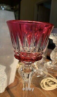 Baccarat Crystal France cranberry cut to clear wine glass in Buckingham pattern