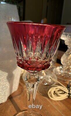 Baccarat Crystal France cranberry cut to clear wine glass in Buckingham pattern