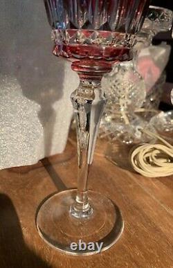 Baccarat Crystal France cranberry cut to clear wine glass in Buckingham pattern