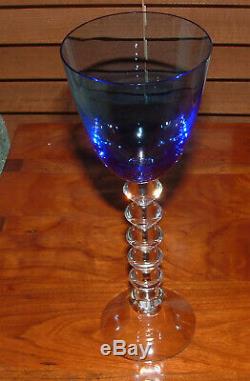 Baccarat Crystal Vega Rhine Wine Glasses / Sapphire (light Blue) 9 Mint