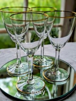 Baccarat Crystal Wine Glasses France Directoire Gold Rim Vtg Luxury Quality 6.5