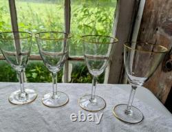 Baccarat Crystal Wine Glasses France Directoire Gold Rim Vtg Luxury Quality 6.5