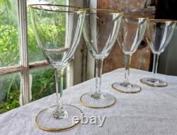 Baccarat Crystal Wine Glasses France Directoire Gold Rim Vtg Luxury Quality 6.5