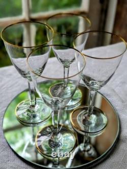 Baccarat Crystal Wine Glasses France Directoire Gold Rim Vtg Luxury Quality 6.5