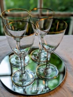 Baccarat Crystal Wine Glasses France Directoire Gold Rim Vtg Luxury Quality 6.5