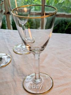 Baccarat Crystal Wine Glasses France Directoire Gold Rim Vtg Luxury Quality 6.5