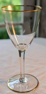 Baccarat Crystal Wine Glasses France Directoire Gold Rim Vtg Luxury Quality 6.5