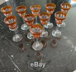 Baccarat Crystal Wine Glasses. Set Of 10. Amber/Orange
