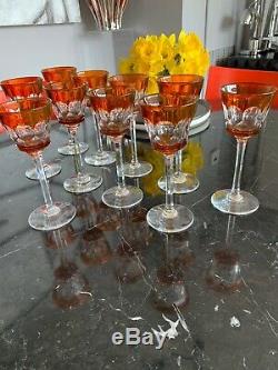 Baccarat Crystal Wine Glasses. Set Of 10. Amber/Orange