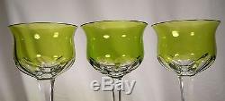 Baccarat Cut Crystal -Chartreuse Green- Genova 3 Hock Wine Goblets