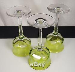 Baccarat Cut Crystal -Chartreuse Green- Genova 3 Hock Wine Goblets