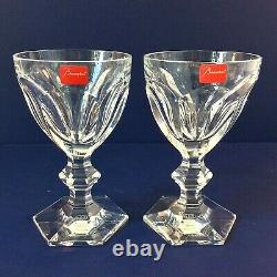 Baccarat Harcourt Signed Set 2 Crystal Claret Wine Glasses 6 Oz Orig Red Tags 5