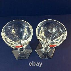 Baccarat Harcourt Signed Set 2 Crystal Claret Wine Glasses 6 Oz Orig Red Tags 5