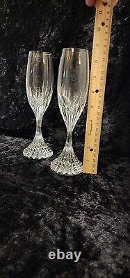 Baccarat Massena Crystal Champagne Wine Flutes Set of 2 Signed stemware glasses