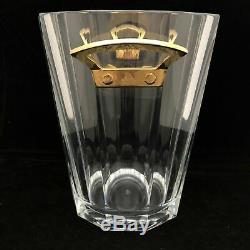 Baccarat Maxim Clear Crystal Champagne Wine Ice Bucket Gold Handles Tongs