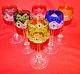 Baccarat Multi Color Cut To Clear Crystal Glass Wine Goblets 6