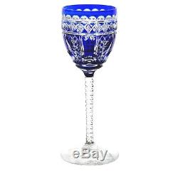 Baccarat Val St Lambert Cobalt Blue Cut to Clear Crystal Wine Goblet Vintage