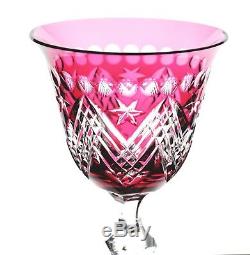 Baccarat Val St Lambert Cranberry Cut to Clear Crystal Wine Goblet Star of David