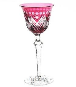 Baccarat Val St Lambert Cranberry Cut to Clear Crystal Wine Goblet Star of David