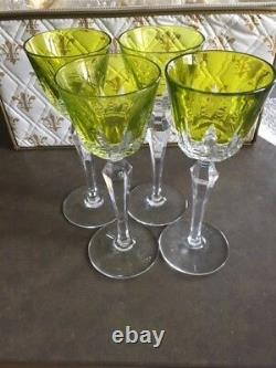 Baccarat Vintage Austerlitz Green(Chartreuse) Cut to Clear Rhine Wine Glasses(6)