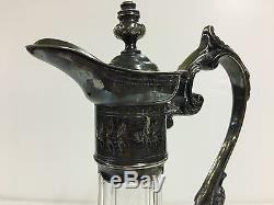 Beautiful Antique Victorian Wine Claret Jug Decanter Crystal Etched Pitcher 1870