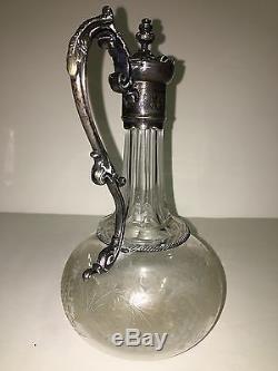 Beautiful Antique Victorian Wine Claret Jug Decanter Crystal Etched Pitcher 1870