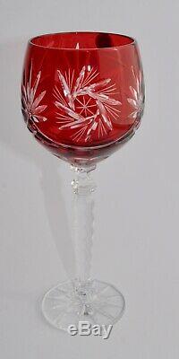 Beautiful Boxed New Old Stock Bohemian Cut Crystal Harlequin Wine Glasses 22.2cm