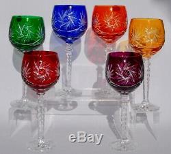 Beautiful Boxed New Old Stock Bohemian Cut Crystal Harlequin Wine Glasses 22.2cm