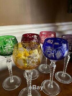 Beautiful Nachtmann Traube Crystal Cut To Clear Wine Glasses 8-1/4 Multi Color