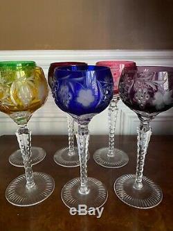 Beautiful Nachtmann Traube Crystal Cut To Clear Wine Glasses 8-1/4 Multi Color