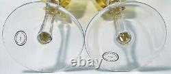 Beautiful Pair Ajka Amber Yellow Tall Cut To Clear Crystal Wine Glasses