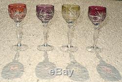 Beautiful Set Of 4 Small Colorful Czech Bohemian Crystal Wine Glasses
