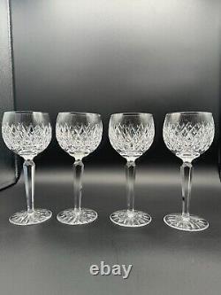 Beautiful Set of 4 WATERFORD CRYSTAL Boyne (Cut Foot) Hock Wine Glasses, MINT