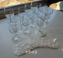 Bohemia Claudia Czech Set/12 Crystal Wine Glasses 7 oz, 14 Linen Coasters