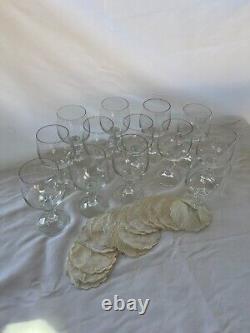 Bohemia Claudia Czech Set/12 Crystal Wine Glasses 7 oz, 14 Linen Coasters