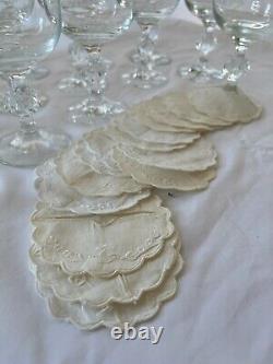 Bohemia Claudia Czech Set/12 Crystal Wine Glasses 7 oz, 14 Linen Coasters