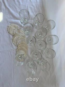 Bohemia Claudia Czech Set/12 Crystal Wine Glasses 7 oz, 14 Linen Coasters