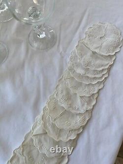 Bohemia Claudia Czech Set/12 Crystal Wine Glasses 7 oz, 14 Linen Coasters