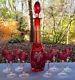 Bohemia Crystal Cranberry Cut To Clear Wine Set Decanter & Goblets Grapes Leaves