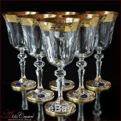 Bohemia Crystal Wine Glasses 20 cm, 220 ml, Annetta Gold 6 pc New