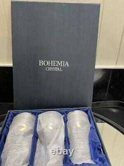 Bohemia Crystal Wine Glasses X 6 Gold Silver CELTIC KNOT BNIB X 2 ART GLASS VTG