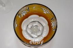 Bohemian Amber Gold Colored Cut-to-Clear Crystal Vineyard Wine Goblets