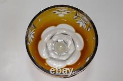 Bohemian Amber Gold Colored Cut-to-Clear Crystal Vineyard Wine Goblets