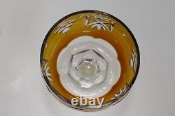 Bohemian Amber Gold Colored Cut-to-Clear Crystal Vineyard Wine Goblets