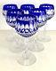 Bohemian Cobalt Blue Cased Cut To Clear Crystal 7 1/2 Wine Goblets Set Of 6