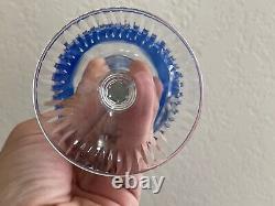 Bohemian Cobalt Blue to Clear Cut Crystal Pair of Wine Glasses