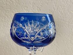 Bohemian Cobalt Blue to Clear Cut Crystal Pair of Wine Glasses