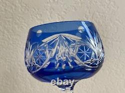 Bohemian Cobalt Blue to Clear Cut Crystal Pair of Wine Glasses