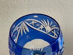 Bohemian Cobalt Blue to Clear Cut Crystal Pair of Wine Glasses