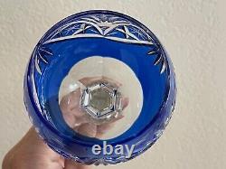 Bohemian Cobalt Blue to Clear Cut Crystal Pair of Wine Glasses